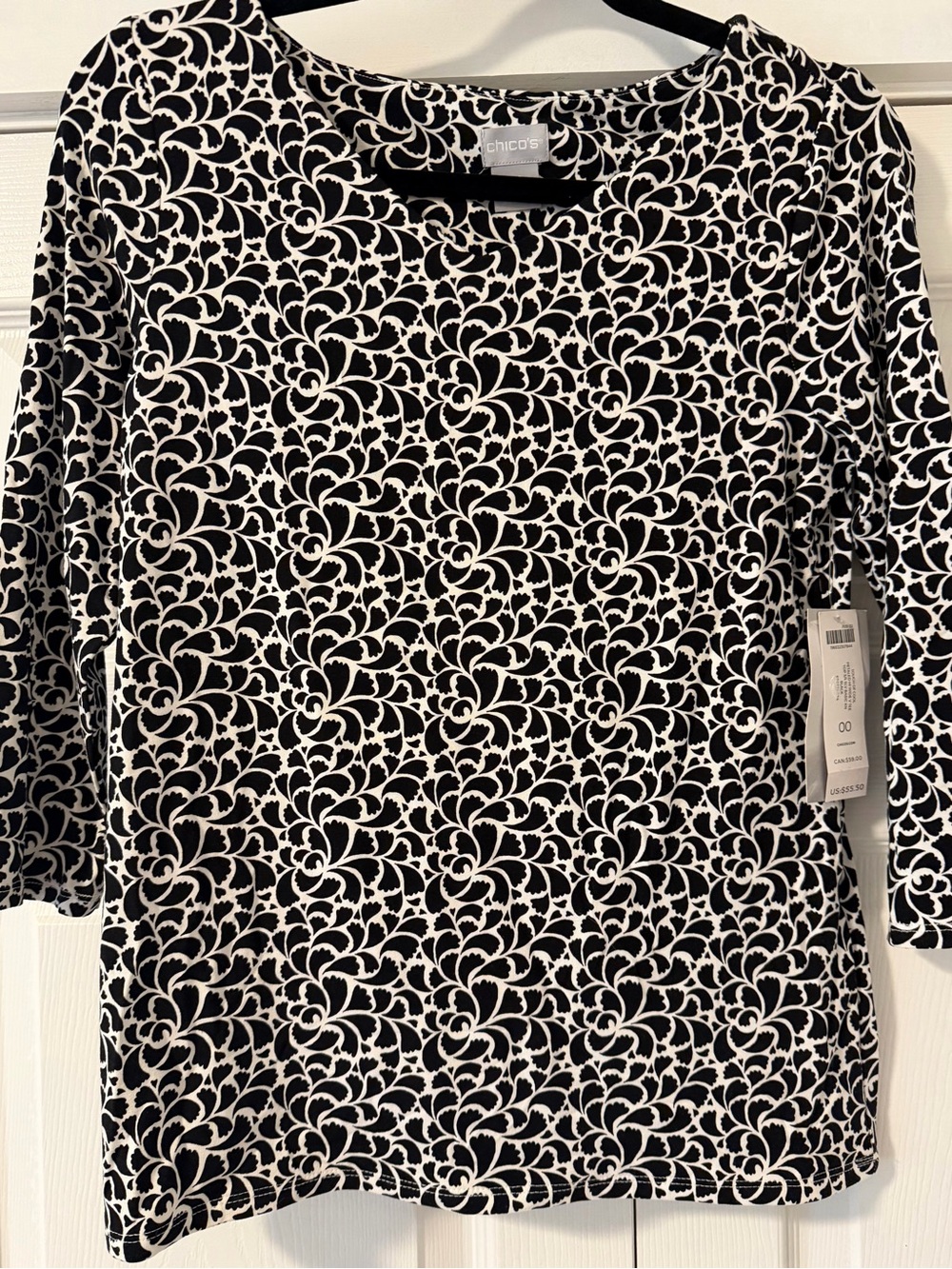 Chico's Black and White Floral-Print Long Sleeve Dress